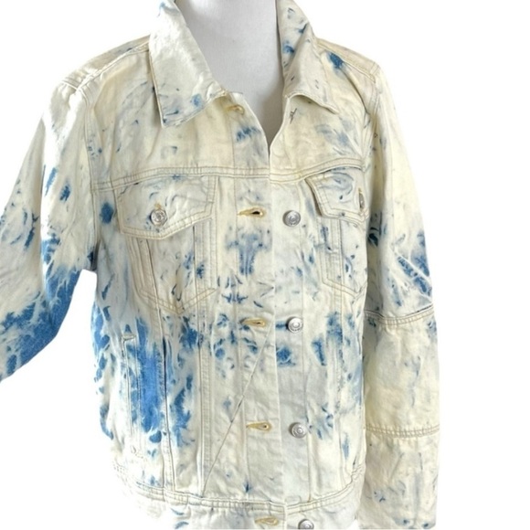 Free People Retro Acid Wash Bohemian Denim Jean Jacket Tie Dye Size Large NWT - Picture 7 of 16